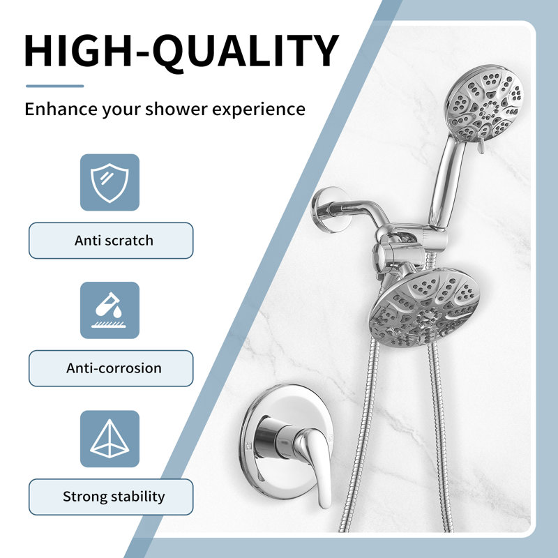 Single-Handle Dual Shower Faucet Set Trim Kit 1.8 GPM With Valve Filtered Handheld Shower Head, Polished Chrome