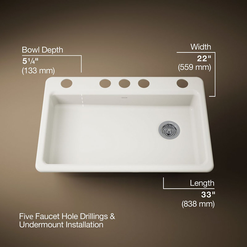 Riverby® 33" L x 22" W Undermount Single Bowl Kitchen Sink, Biscuit