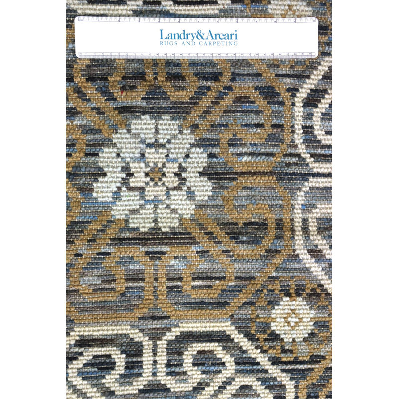 Khotan Wool Geometric Area Rug in Brown/Charcoal/White, Rectangle 5' x 7'