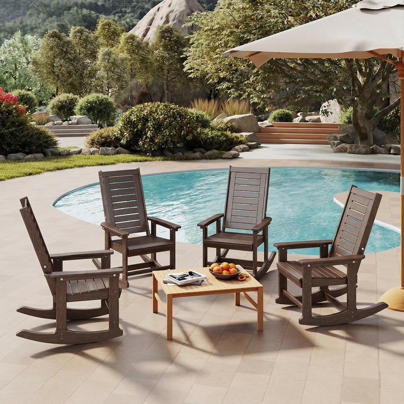 Chaise berçante d'extérieur Hdpe (ensemble de 4), Brown