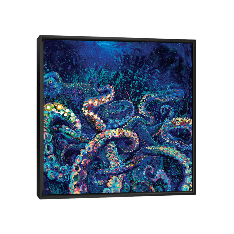 Céphalopode par Iris Scott - reproduction d'art sur toile tendue, H 37 po x l 37 po x P 1,5 po, Toile avec cadre noir