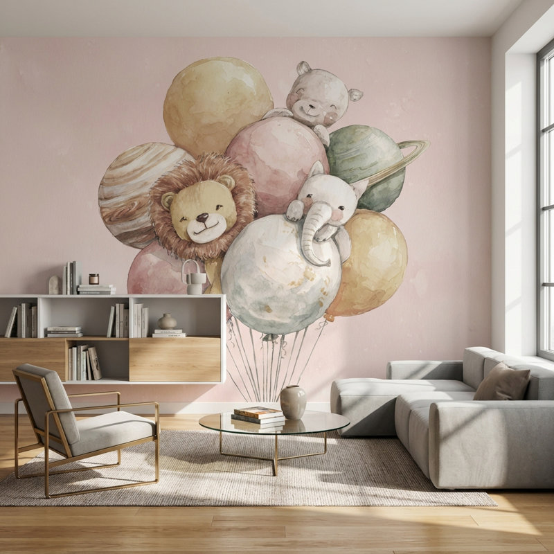 Adhésif mural ballons animaux fantaisistes, Non tissé, 140 po x 108 po