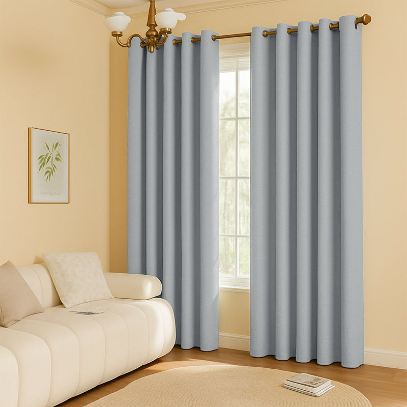 Linen Blend Blackout Curtain Panel Pair, Silver, 228cm Width x 168cm Drop