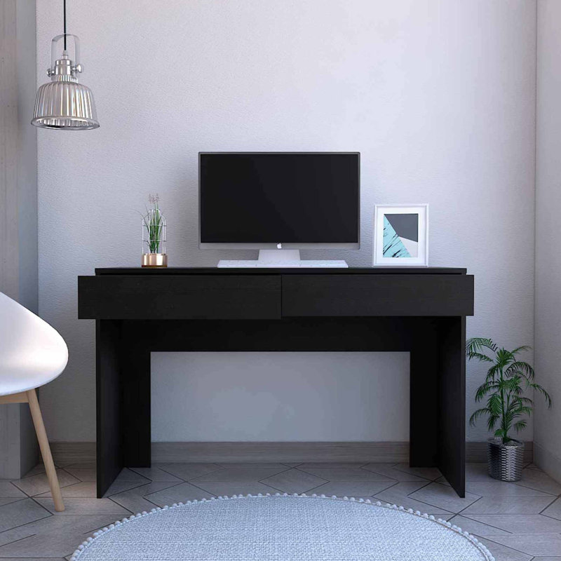 Bureau d'ordinateur avec deux tiroirs Makalyn, Noir