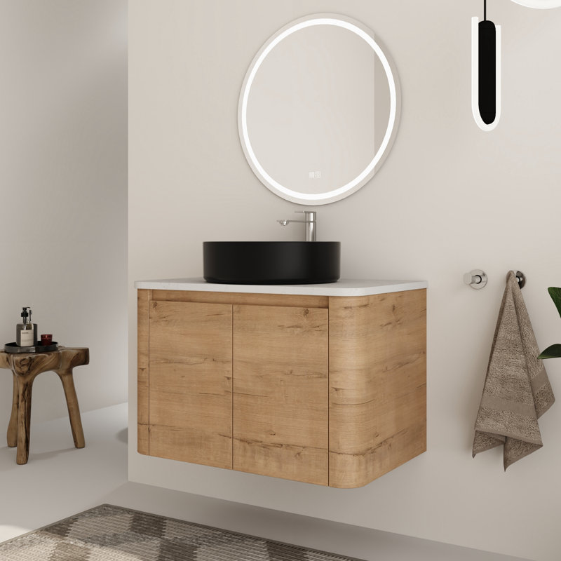 Eaton 30'' Wall Mounted Bathroom Vanity Set with Engineered Stone Top, White/Black