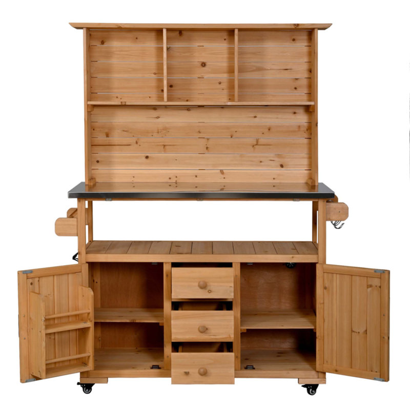 Grand banc de rempotage de jardin 65 po avec roues verrouillables, Naturel / gris