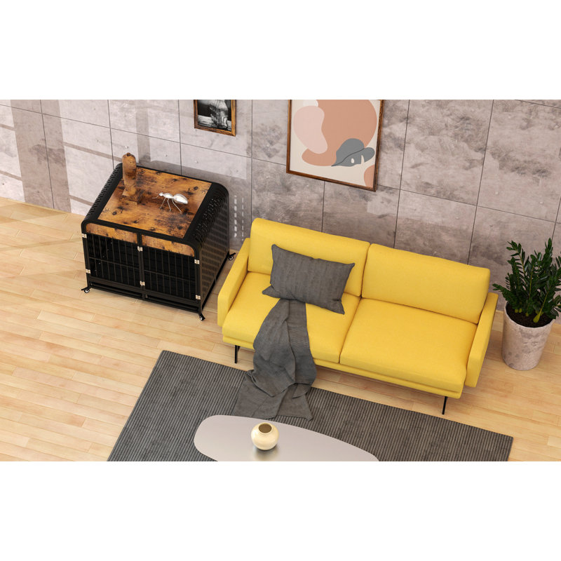 Table de bout en bois robuste avec cage en bois pour animaux de compagnie, H 26,01 po x l 32,73 po x P 22,15 po, Brun