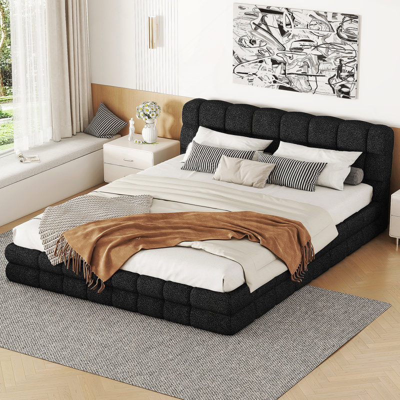 Lit plateforme tapissier exquis avec tête de lit confortable et fabrication robuste, idéal pour un sommeil relaxant et durable.