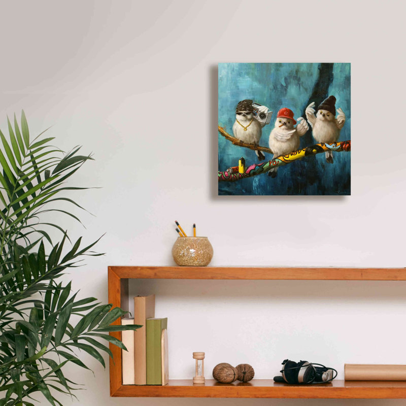 «Birdz In Da Hood No. 2» par Lucia Heffernan, reproduction sur toile tendue, H 12 po x l 12 po x P 0,75 po
