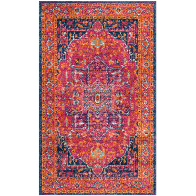 Annette Oriental Fuchsia/Orange Area Rug