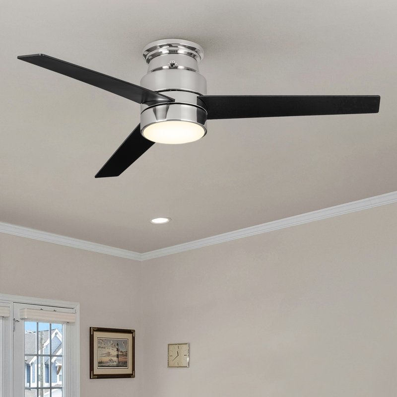 Ventilateur de plafond encastré intelligent à 3 pales 52 po avec télécommande murale et ensemble d'éclairage inclus Gearldean