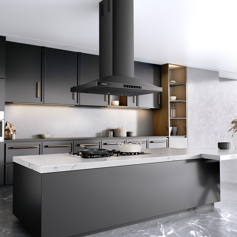 Hotte pour îlot de cuisine convertible en acier inoxydable de 36 po 600 pi³ / min VIKio, Noir