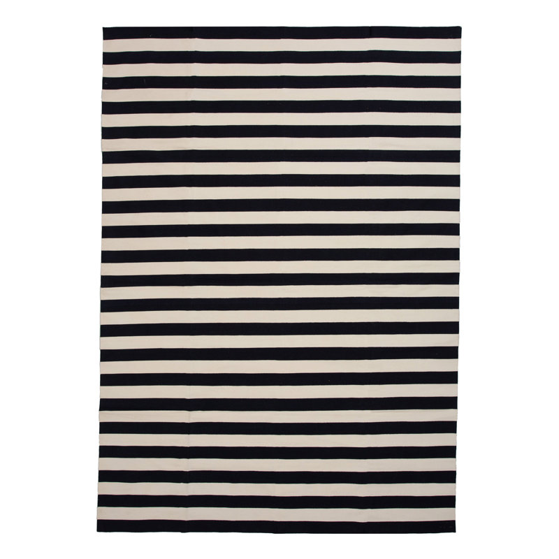 Black & White Dhurrie Cotton Rug - 10' x 14'5