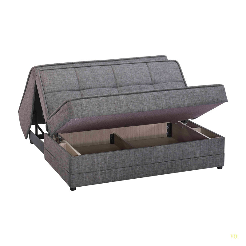 Primenest Spacea Collection Upholstered Convertible Loveseat With Storage, Grey