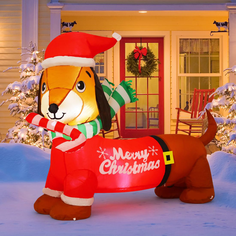 Chien teckel gonflable de Noël 5 pi avec lumière DEL intégrée GOOSH 