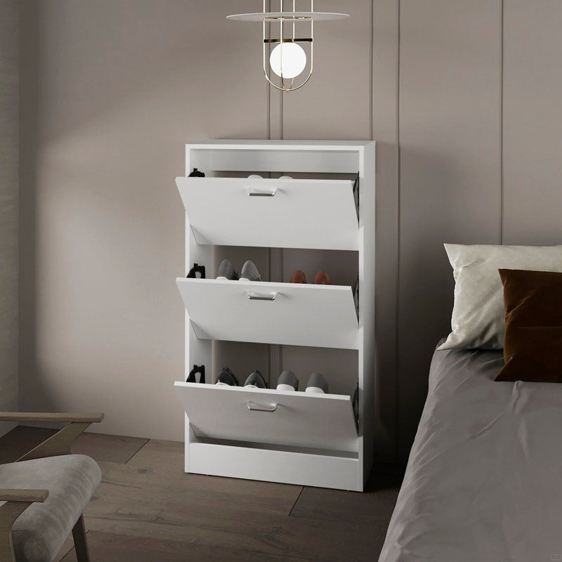 Shoe Rack With 3 Flip-Down Compartments, White