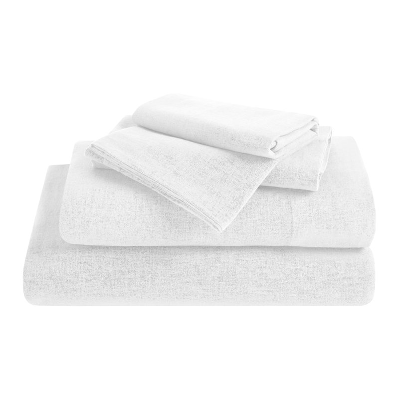 Orion Cotton Linen Blend Garment Washed Deep Pocket Bed Sheet Set, Cal.King Sheet 4pc Set, White