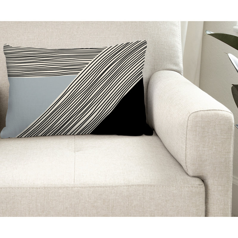 Coussin Cassie, Gris / Crème / Noir, H 18 po x l 25 po