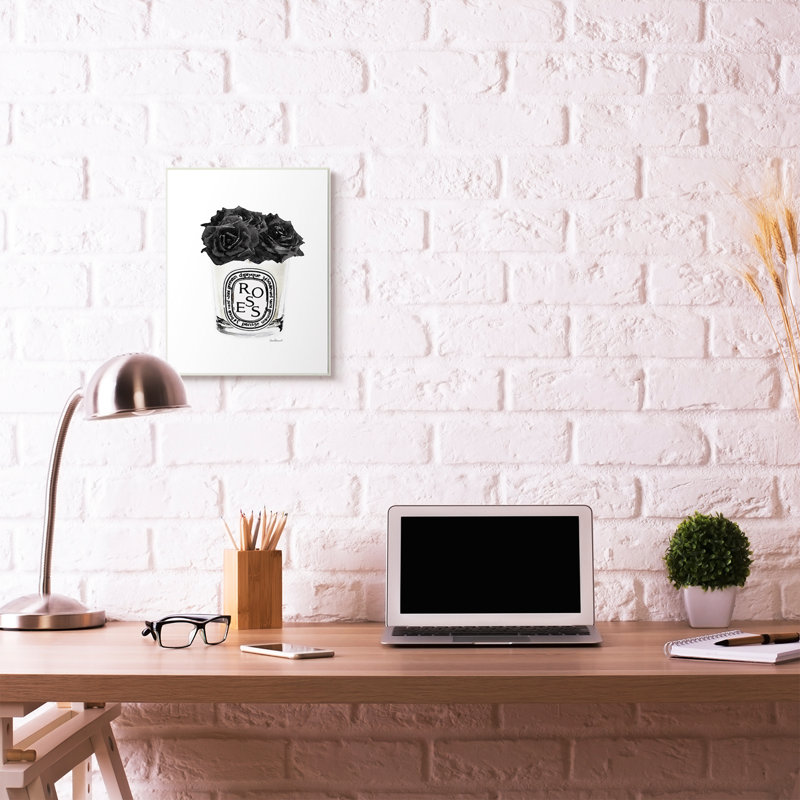 « mode stylisé rose fleur », art textuel noir, Plaque murale, H 19 po x l 13 po