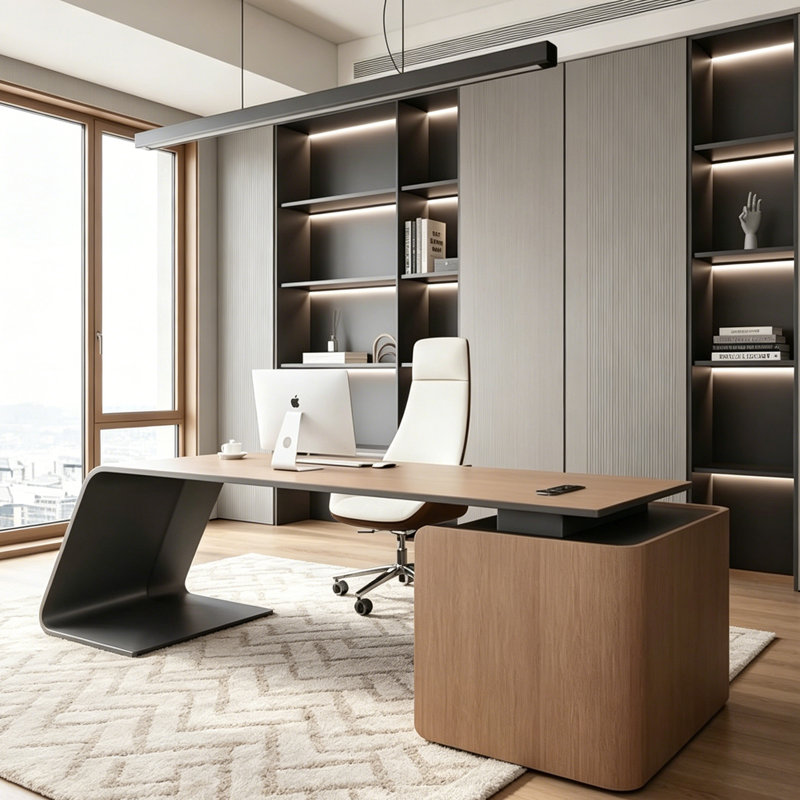 Bureau italien minimaliste, 29.53" H x 70.87" W x 31.5" D