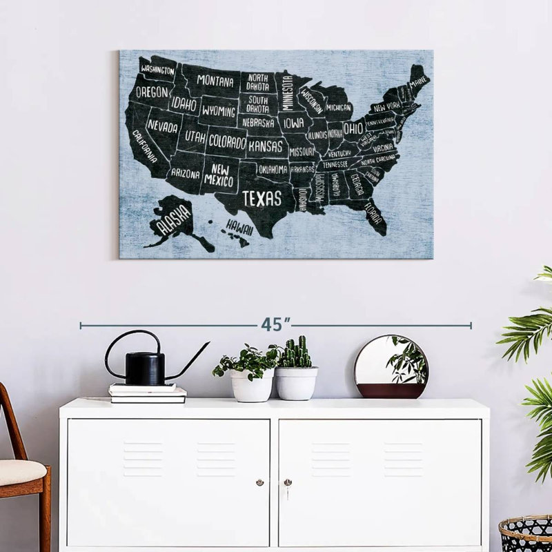 Keiri BW States USA Map, 24" H x 36" W