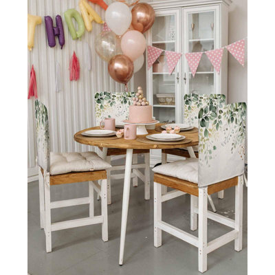 Sage Green Eucalyptus Chair Back Covers Set Of 4, Dining Back Chair Cover Removable Washable Back Slipcovers, Country Leaf Plants Retro Beige Kitchen Chair Protector For Wedding Party Housewarming