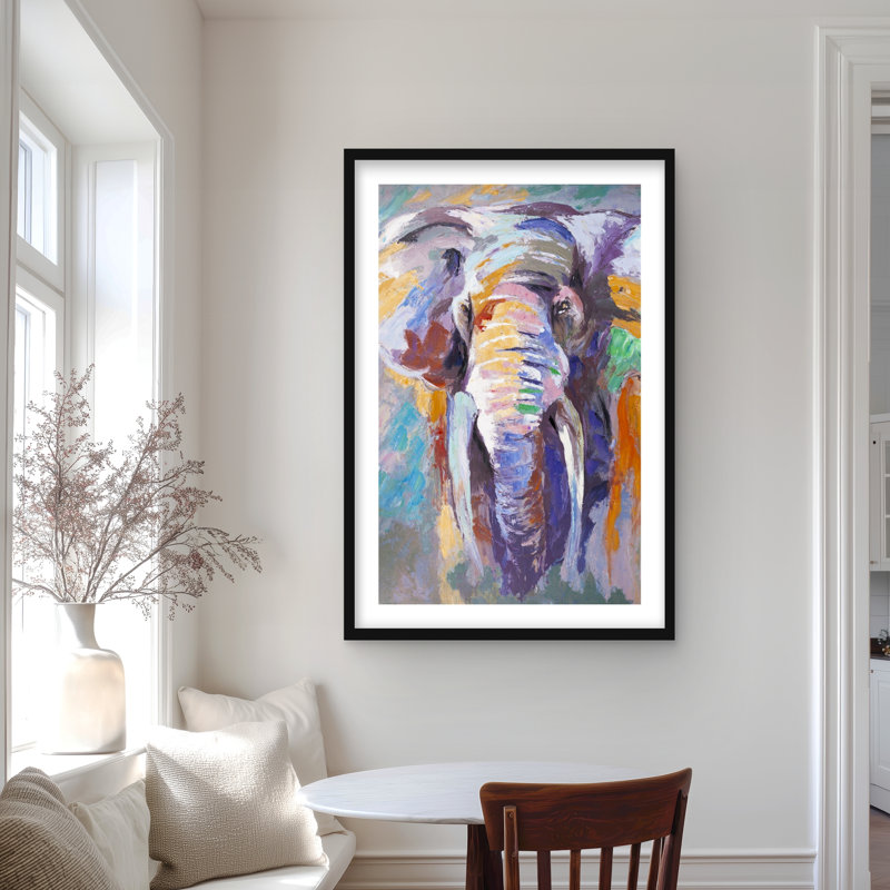 «Elephant in Pastel Color - Mauve», reproduction encadrée, H 36 po x l 24 po, Noir