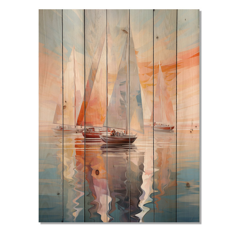 Minimalisme, voilier, rythmes, impression sur bois, H 40 po x l 30 po x P 0,78 po