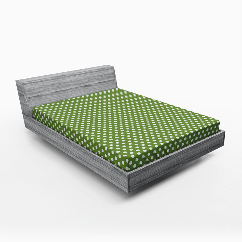 Full Size Green and White Polka Dot Microfiber Fitted Sheet