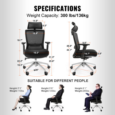 Chaise de bureau ergonomique avec assise coulissante, chaise de bureau avec assise en maille, chaise de bureau à domicile réglable en inclinaison et en hauteur avec soutien lombaire et dorsal, chaise de travail pivotante pour ordinateur
