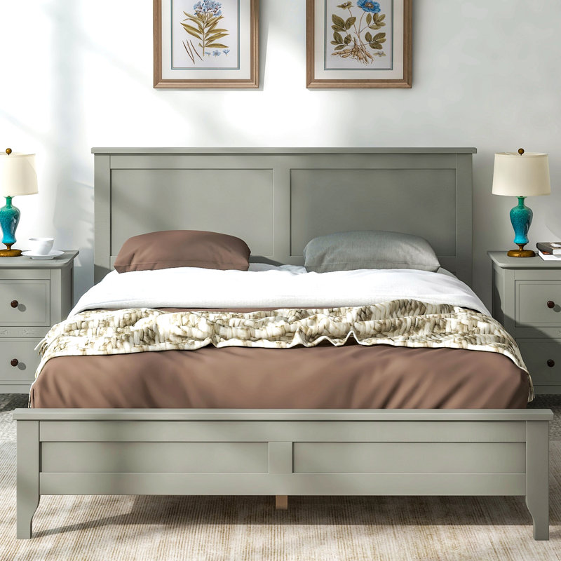 Modern Solid Wood Platform Bed, Gray, Queen