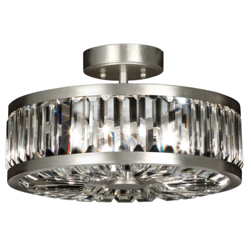 Plafonnier semi-encastré en cristal 3 lumières 16 po, Argent