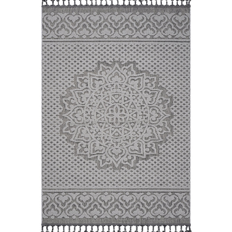 Loom & Medallion Area Rug 4x6 Gray/white - Stain , Non-shedding, Soft Underfoot For Living Areas Easy Maintenance, Dining Room And Office