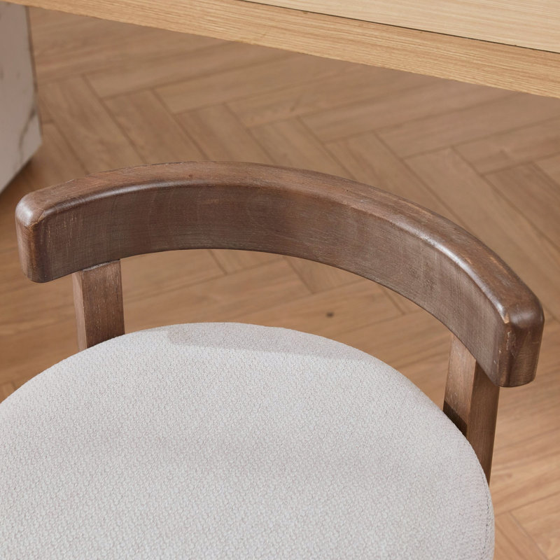 Ensemble de 2 tabourets de bar pivotants avec structure en bois massif et revêtement en lin, Beige, Beige