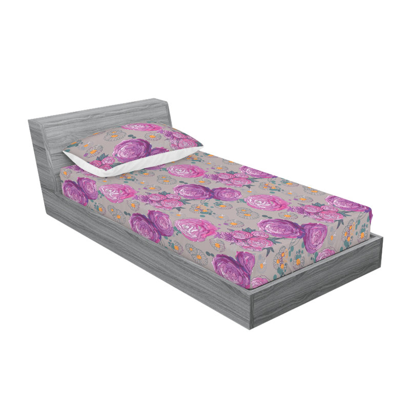 Drap-housse et taie décorative Ambesonne Garden, Ensemble de draps pour lit simple avec 1 taie d'or