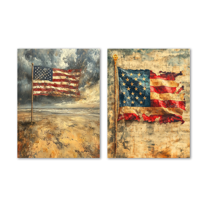 Drapeau des États-Unis lors de la journée d'invasion de la Seconde Guerre mondiale - impression patriotique bleue en métal 2 pièces