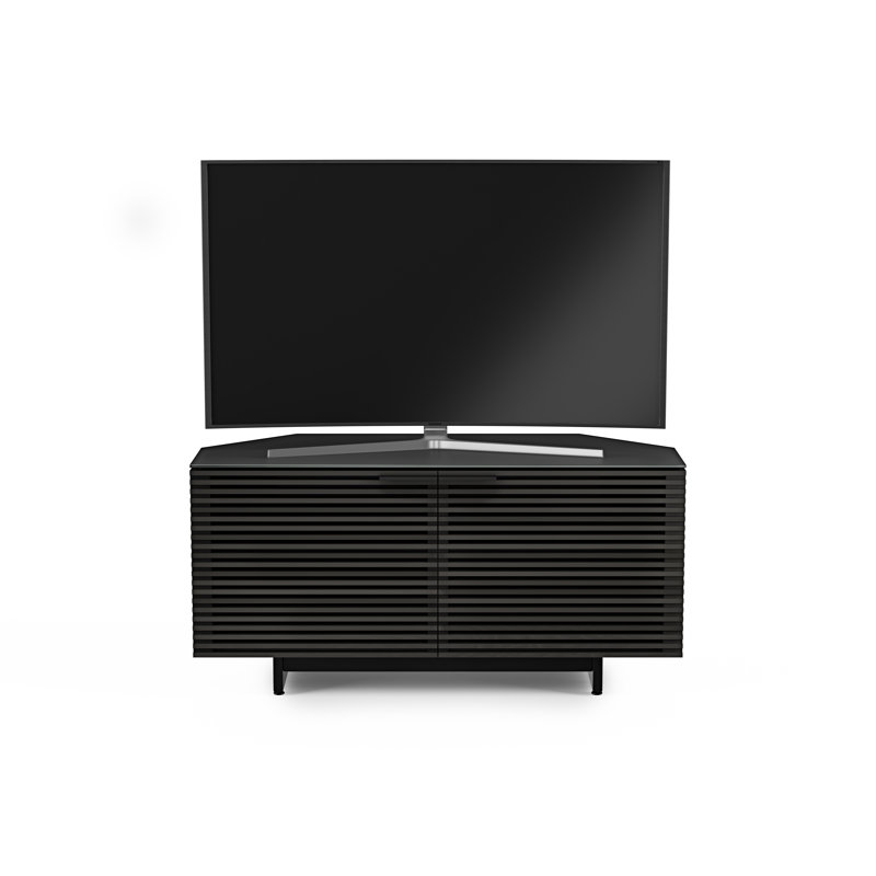 Corridor Corner TV Stand for TVs up to 58", Charcoal Stained Ash