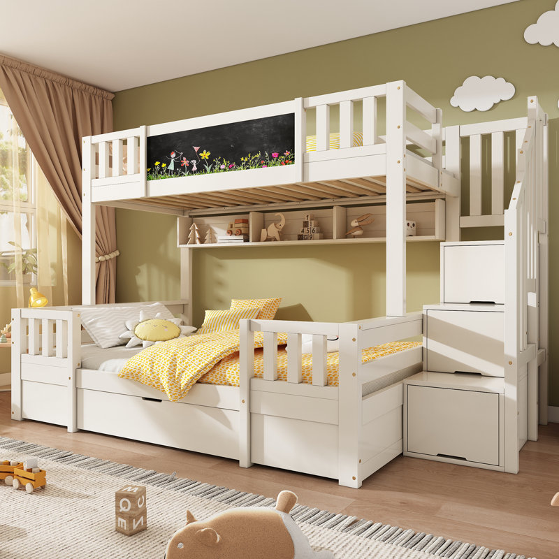 Chalkboard Kids Bunk Bed with Storage Drawers