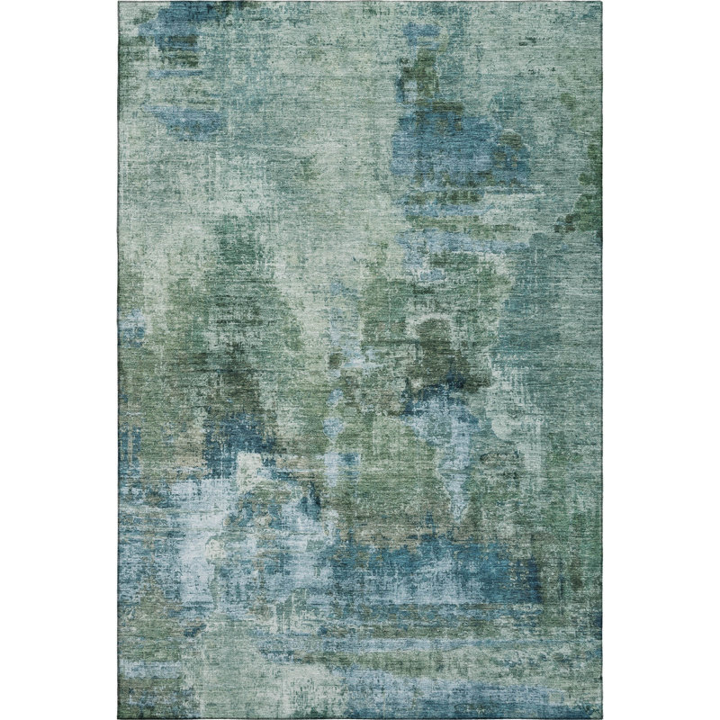 Premium Machine Washable Mayfield AMF2300 Abstract Rug, Teal, 10' x 14'