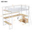 Lit mezzanine simple en métal avec poste de travail intégré, DEL et rangement multiple-851312970