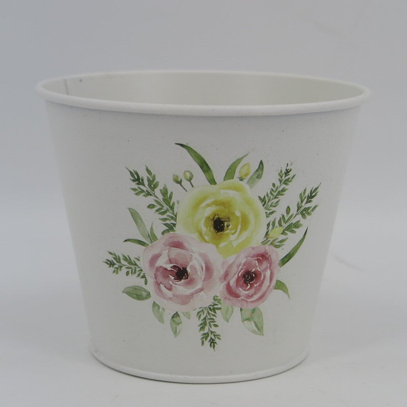 Pot à fleurs en métal jaune et rose