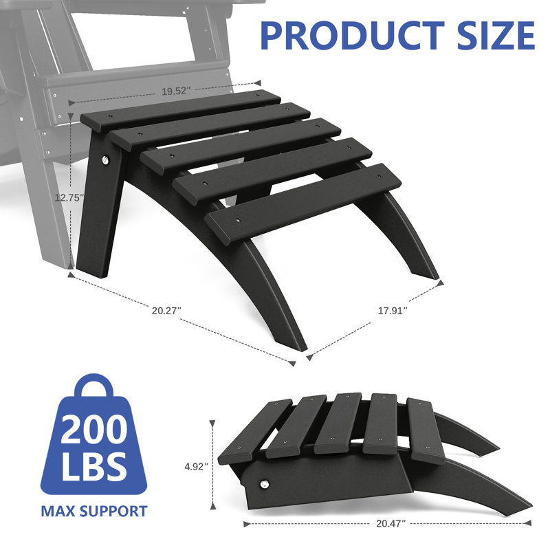 Repose-pieds pliant Adirondack pour chaise Adirondack, repose-pieds extérieur en PEHD pour terrasse, Noir, noir, noir, noir