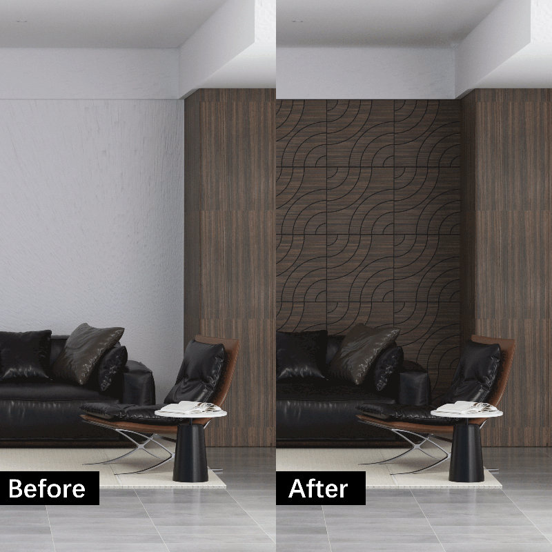 0.4 in. x 24 in. x 24 in. Smoked Self-Adhesive Square Edge MDF Decorative Wall Panelling (4-Pack), Walnut