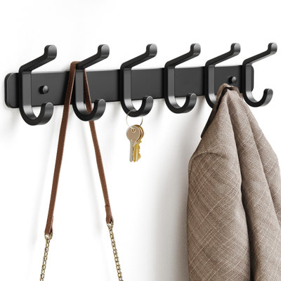 Portemanteau mural à 6 crochets - Cintre en métal noir robuste pour vestes, chapeaux, sacs, serviettes, clés - porte, vestibule, vestiaire, garde-robe, 1 paquet