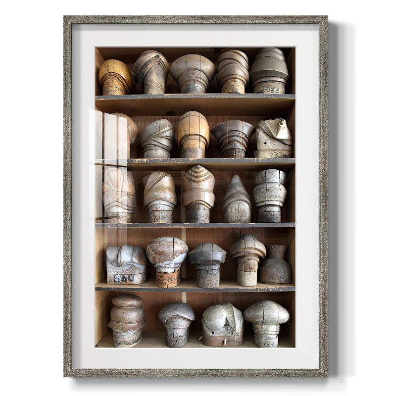 Ignatiuss Hat Blocks II - Matted and Framed Under Acrylic Glass, Large Living Room Wall Art, Distressed Silver