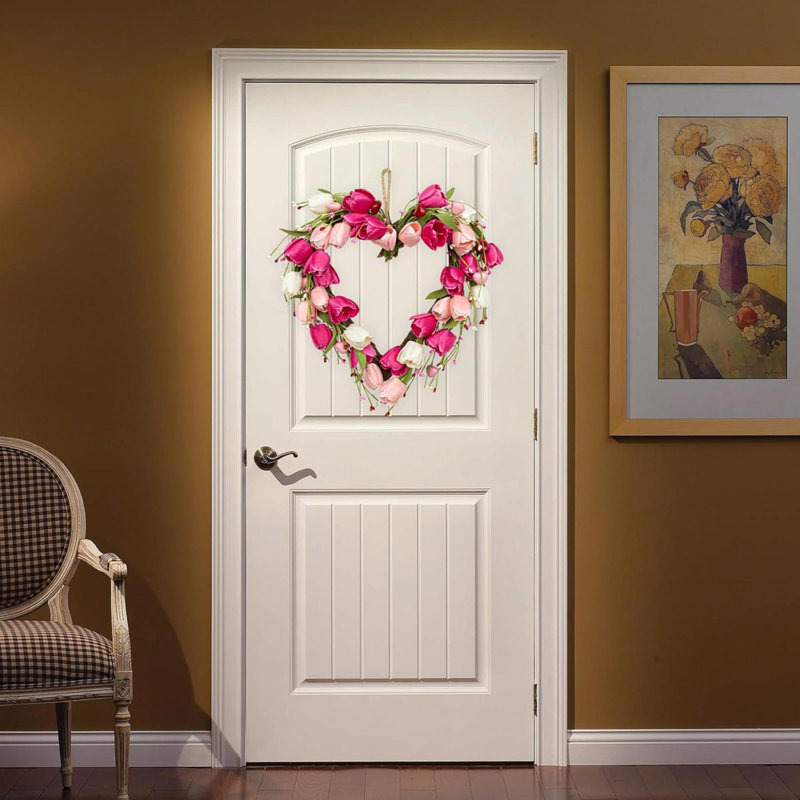 Couronne de la Saint-Valentin Couronne de porte de la Saint-Valentin avec feuille de tulipe Couronnes de cœur pour la Saint-Valentin