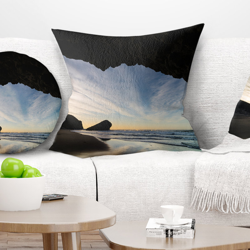 Coussin à motif de plage et coucher de soleil sur la plage de Monsul, 18 po x 18 po, Coussin décoratif