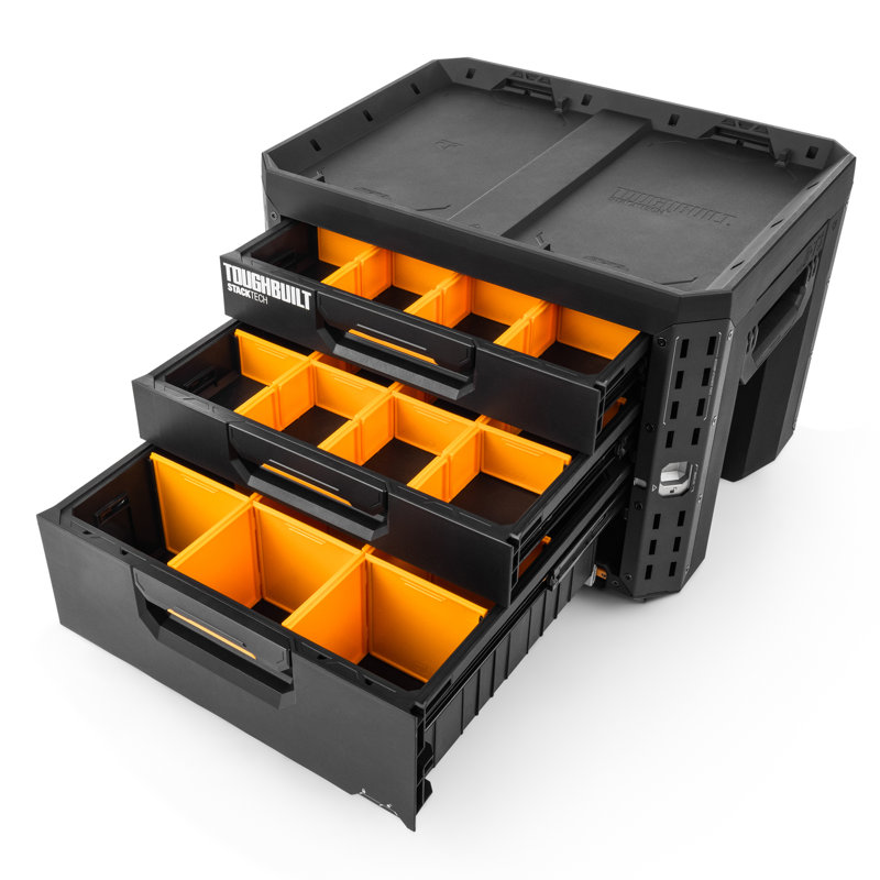  StackTech 3-Drawer Locking Box, Plastic Storage Tool & Gear Organizer