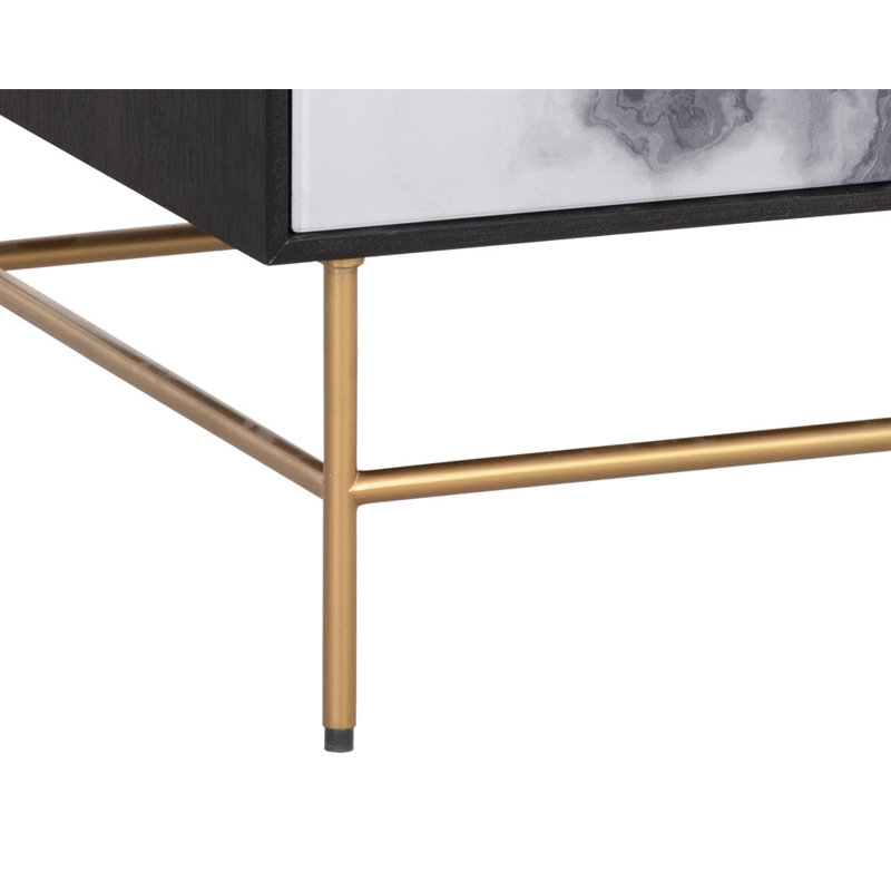 Black and White Marble 2-Drawer Nightstand with Gold Legs