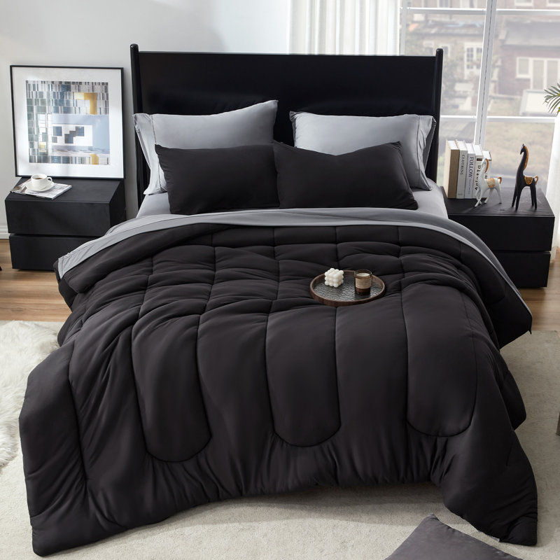 Soft Jersey Knit Comforter Set, Twin/ Twin XL Comforter + 1 Standard Sham, Black